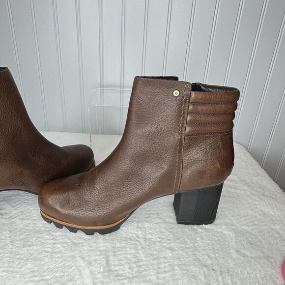 Sorel Sz 10 Womens Danica Boot Waterproof Brown Leather Block Heel Lug Bootie - Picture 6 of 14